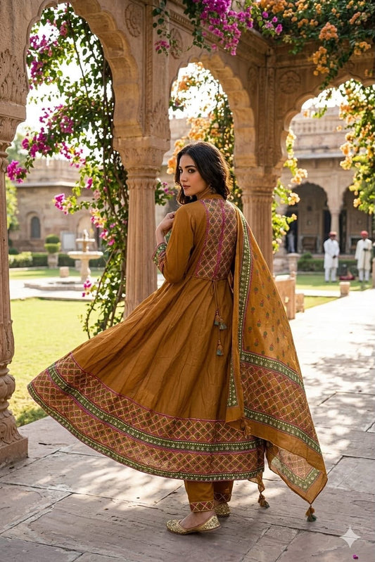 12 Kali Cotton Anarkali Suit Set with Printed Mal Mal Dupatta