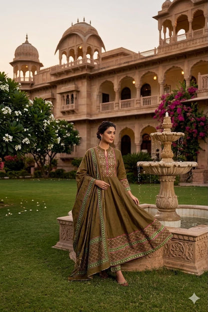 12 Kali Cotton Anarkali Suit Set with Printed Mal Mal Dupatta