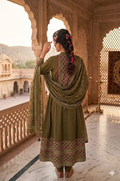 12 Kali Cotton Anarkali Suit Set with Printed Mal Mal Dupatta