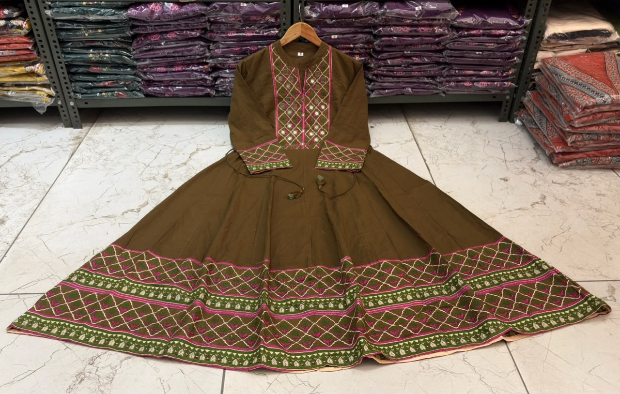 12 Kali Cotton Anarkali Suit Set with Printed Mal Mal Dupatta