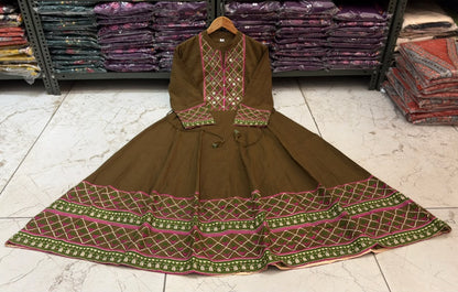 12 Kali Cotton Anarkali Suit Set with Printed Mal Mal Dupatta
