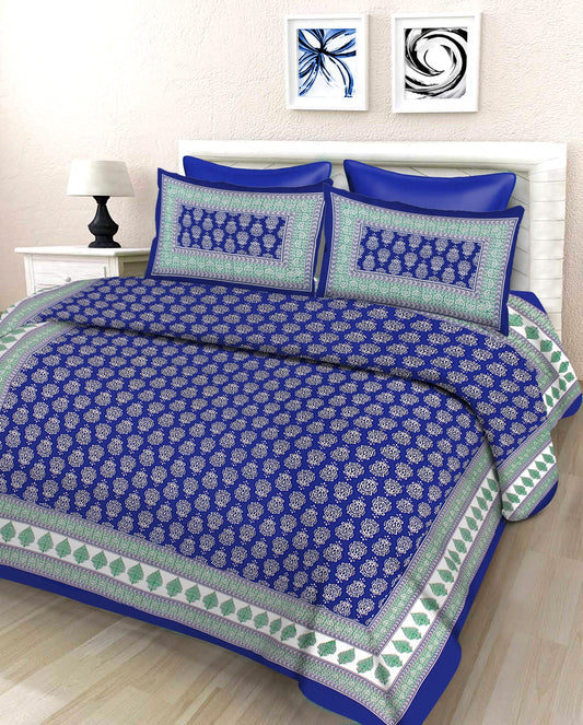 Jaipuri Double Bedsheet Set with Two Pillow Covers - 90x100 Size