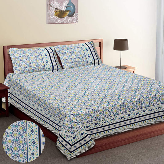 King-Size Bed Sheet Set with 2 Pillow Covers (Cotton Autoloom Fabric)