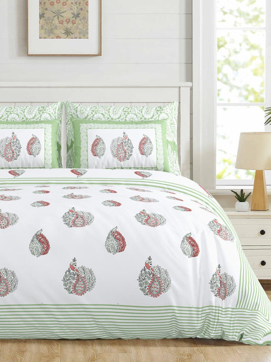 Jumbo-Size Handblock Printed Cotton Bedsheet Set with Pillow Covers