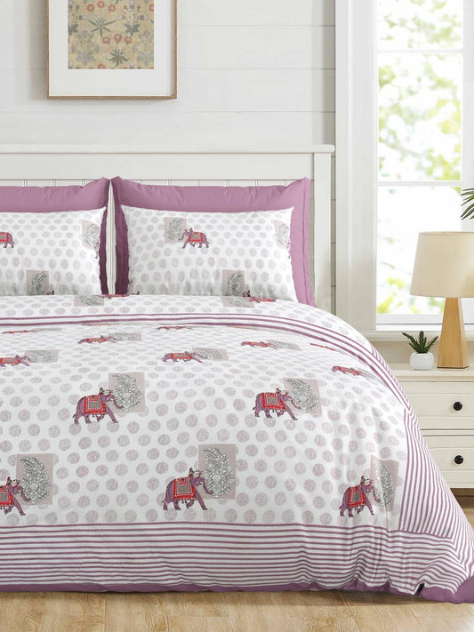 Jumbo-Size Handblock Printed Cotton Bedsheet Set with Pillow Covers