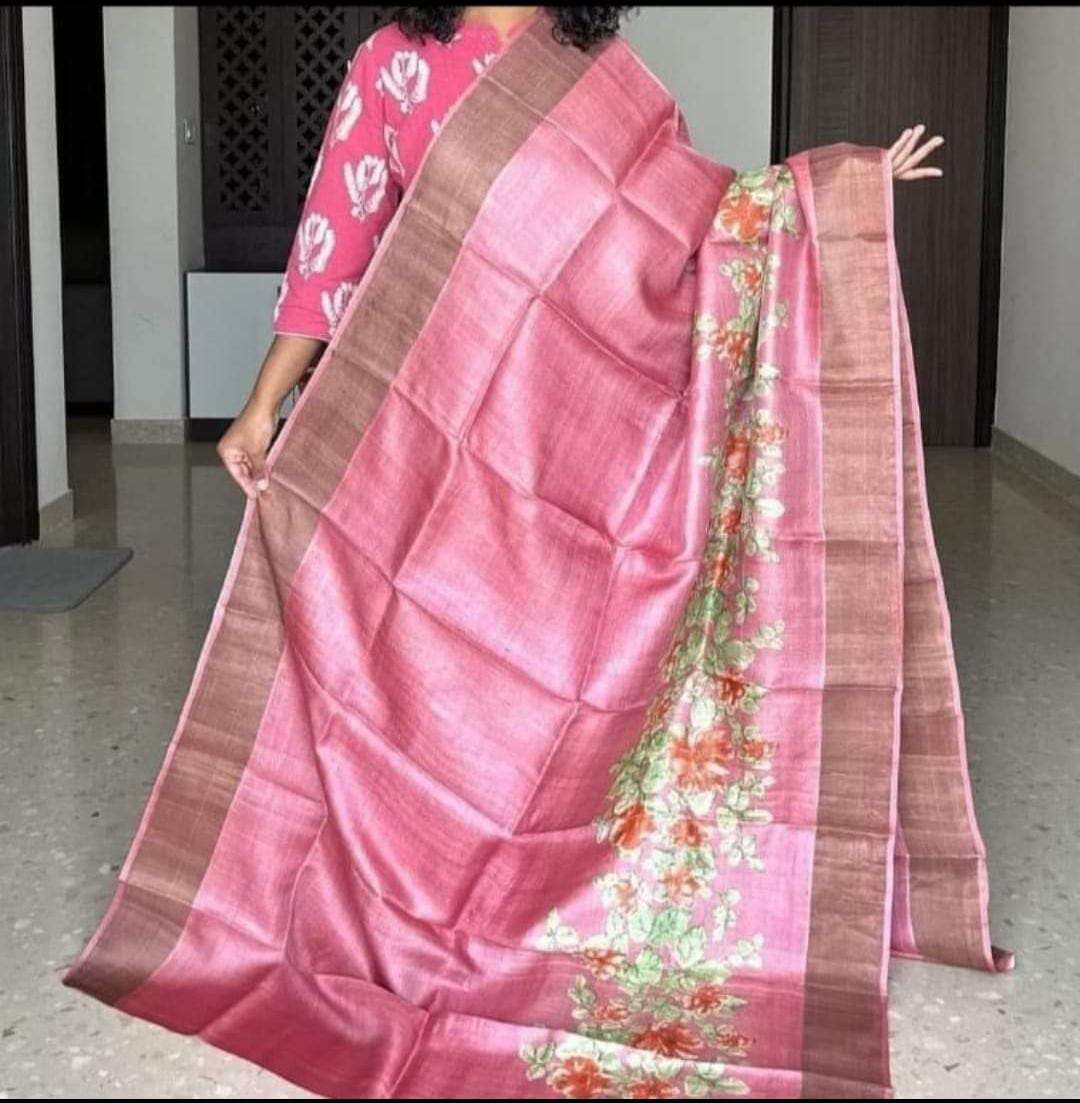 Handloom Bhagalpuri Tussar Saree with Panel Design | Gold Borders, Pallu, and Blouse