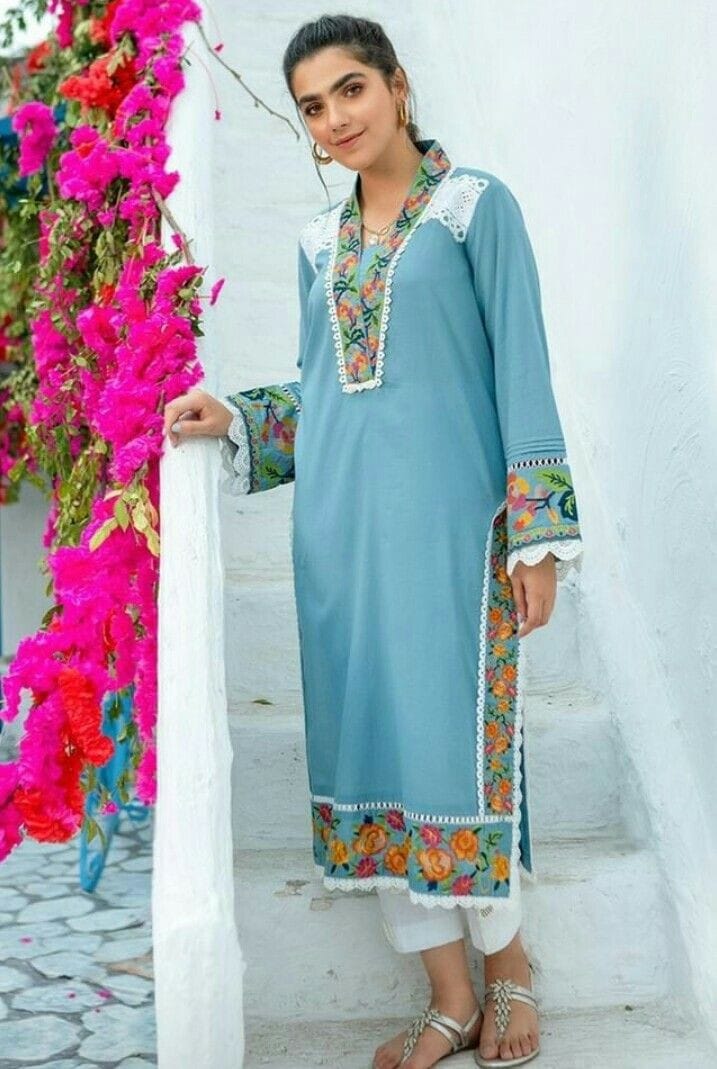 Rayon Kurta Set with Embroidery and Lace Details