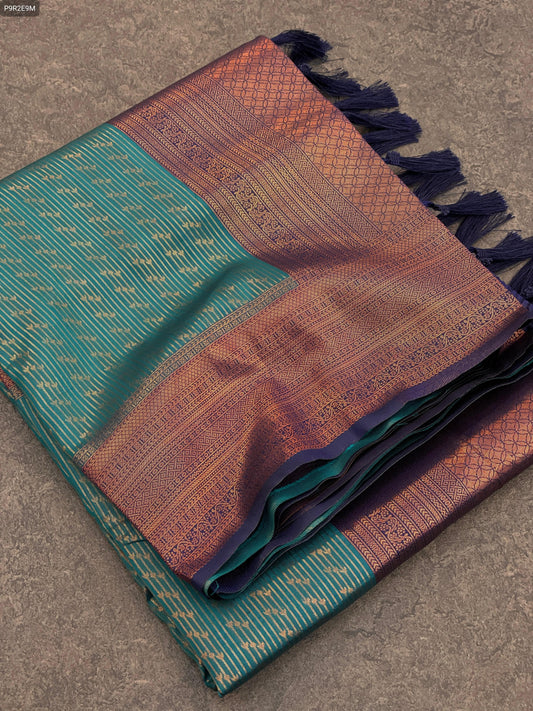 Kubera Pattu Kanjivaram Silk Saree – Dual-Tone Border, Contrast Pallu, and Brocade Blouse