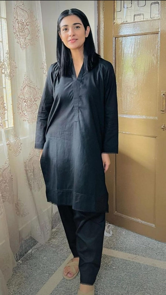 A-Line Kurti with Lace Work and Pant Set
