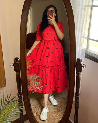 Red Cotton Midi Dress