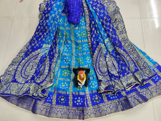 Banarasi Gharchola Silk Lehenga Set with Bandhani Design, Zari Blouse, and Dupatta – Stitched with Touch Aster