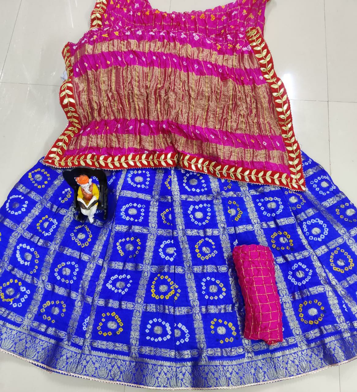 Banarasi Gharchola Silk Lehenga Set with Bandhani Design, Zari Blouse, and Dupatta – Stitched with Touch Aster