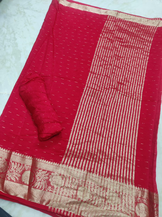 Russian Silk Saree with Rose Sequin Pallu & Zari Weaving - Includes Running Blouse