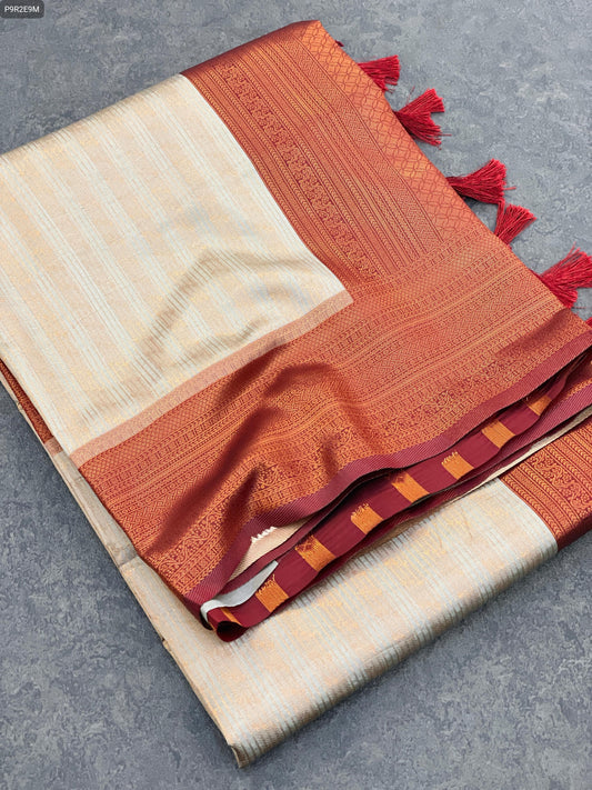 Kubera Pattu Kanjivaram Silk Saree – Dual-Tone Border, Contrast Pallu, and Brocade Blouse