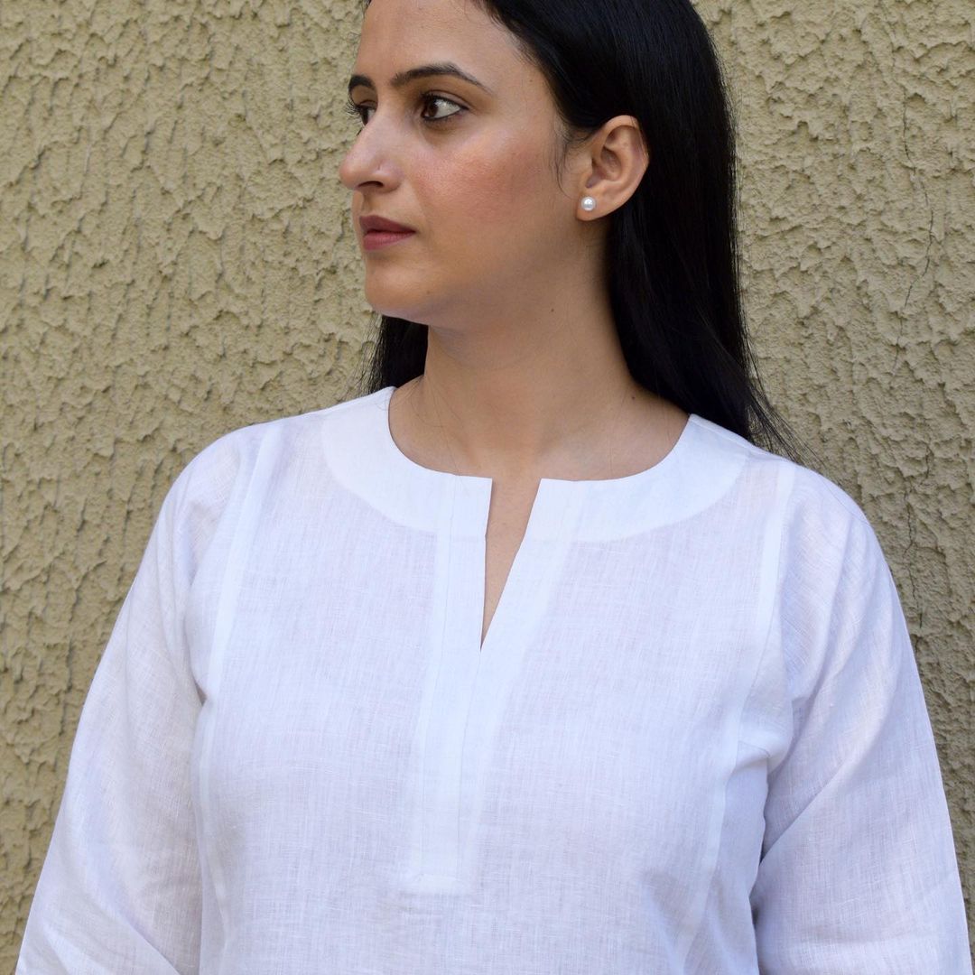 White Cotton Kurta Set with Pant Lace Work