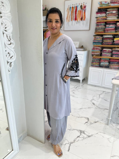 Grey Rayon Kurti with Afghani Bottom