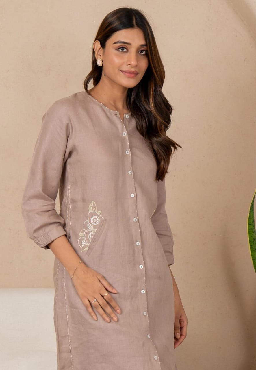 Cotton Slub Kurti with Embroidered Pocket & Pant Set