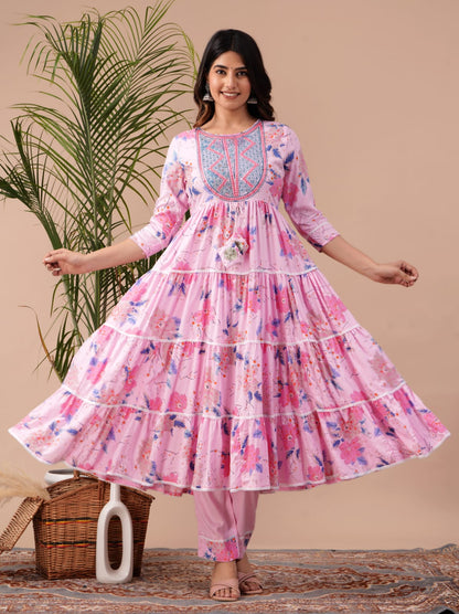 Anarkali Kurta Set with Tyre Pattern and Embroidery