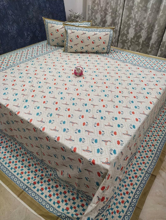108x108 Cotton Bedsheet Set with Two Pillow Covers