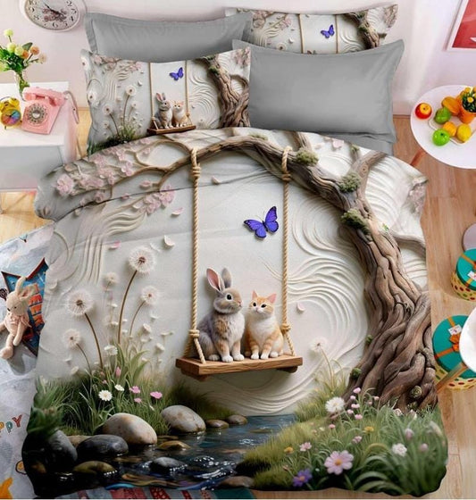 3-Piece Cotton King Size Bedsheet Set with 2 Pillow Covers