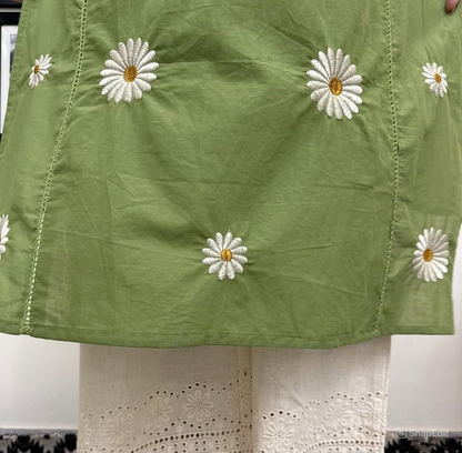 3 Piece Cotton Pintex Kurti Pant Dupatta Set with Embroidery