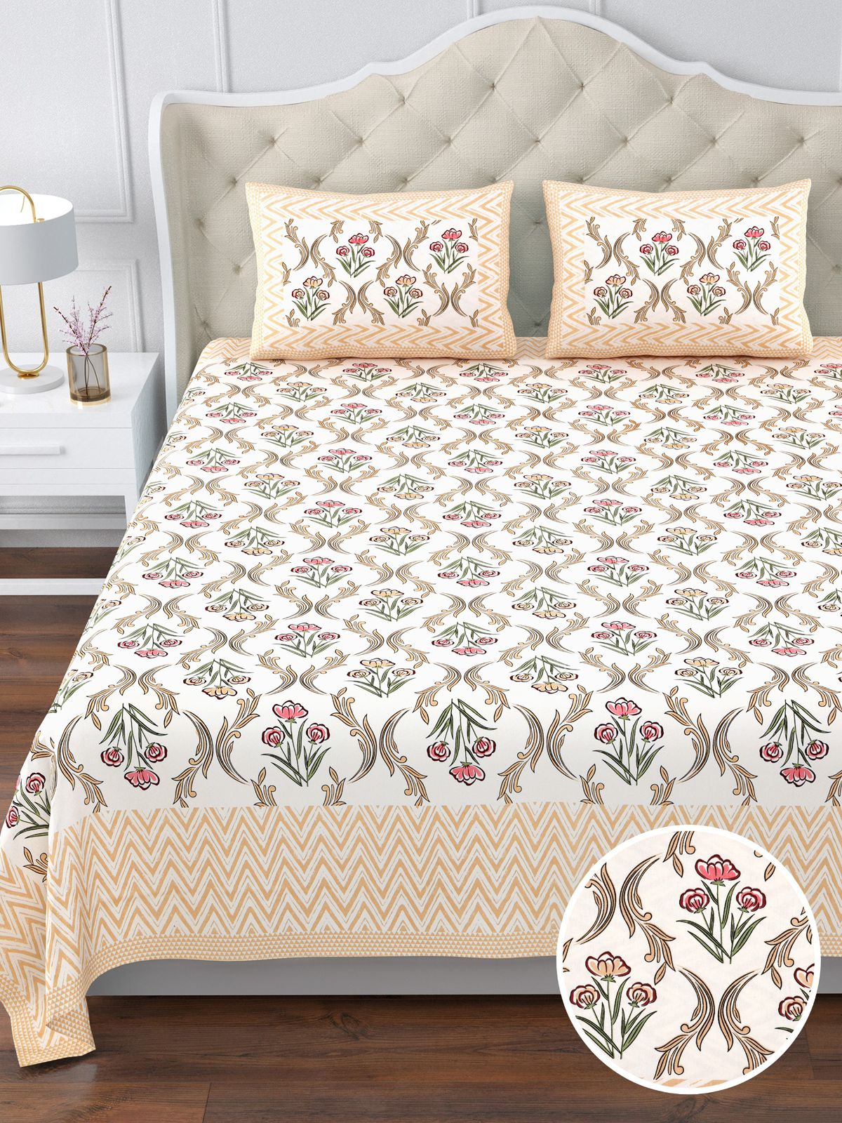 350 TC Cotton Bedsheet 120×120 with 2 Pillow Covers