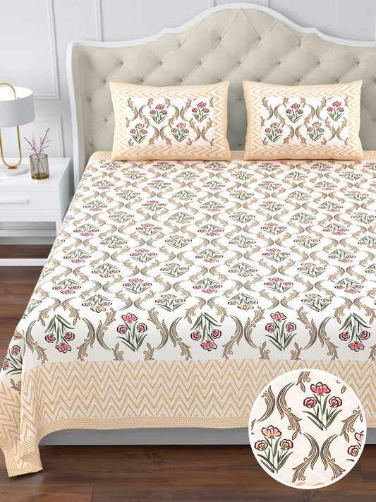 350 TC Cotton Bedsheet 120×120 with 2 Pillow Covers