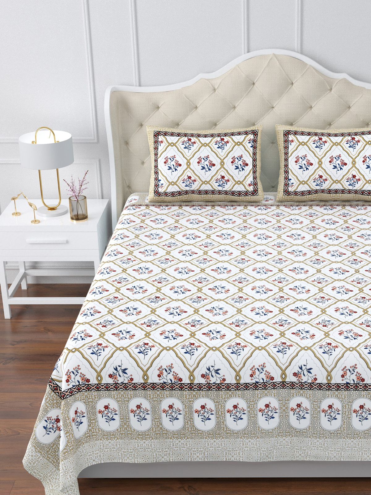 350 TC Cotton Bedsheet 120×120 with 2 Pillow Covers