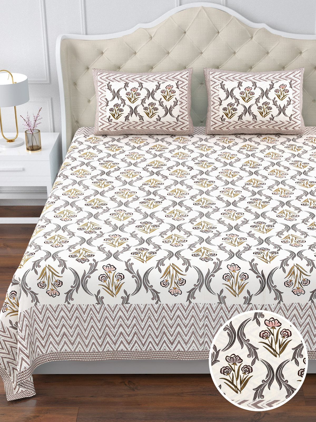 350 TC Cotton Bedsheet 120×120 with 2 Pillow Covers
