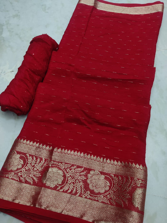 Russian Silk Saree with Rose Sequin Pallu & Zari Weaving - Includes Running Blouse