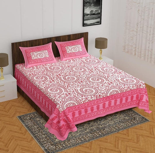 Jaipuri Double Bedsheet Set with Two Pillow Covers - 90x100 Size