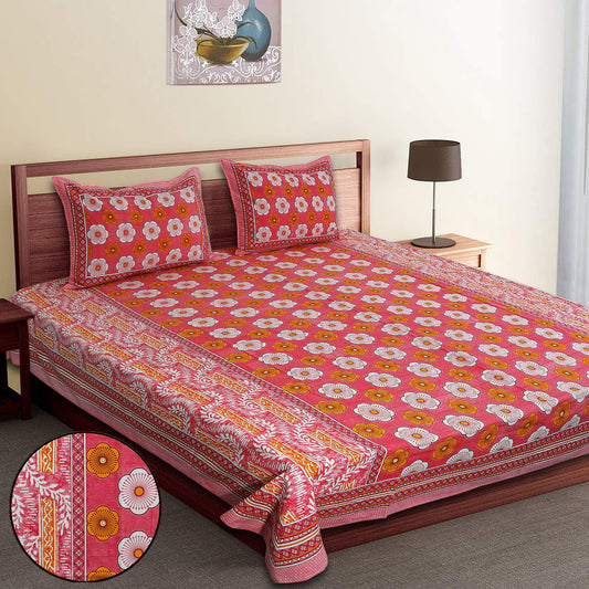 King-Size Cotton Bedsheet Set with Pillow Covers