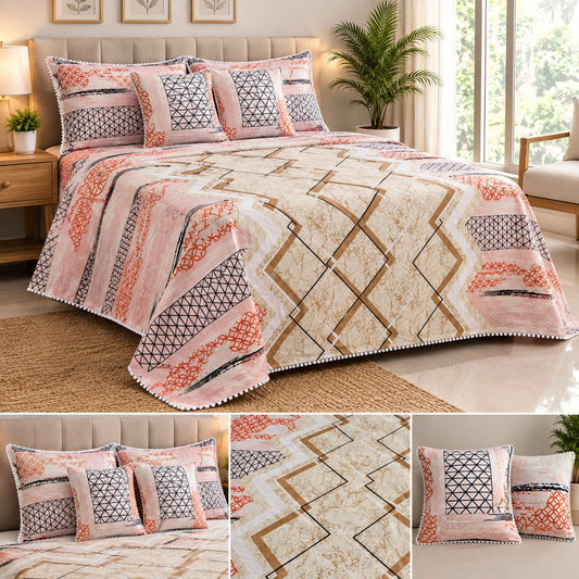 5-Piece Cotton Bedding Set with Bedsheet, Pillow & Cushion Cover