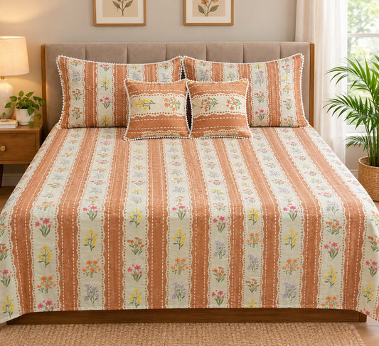 5-Piece Cotton Bedding Set with Bedsheet, Pillow & Cushion Cover