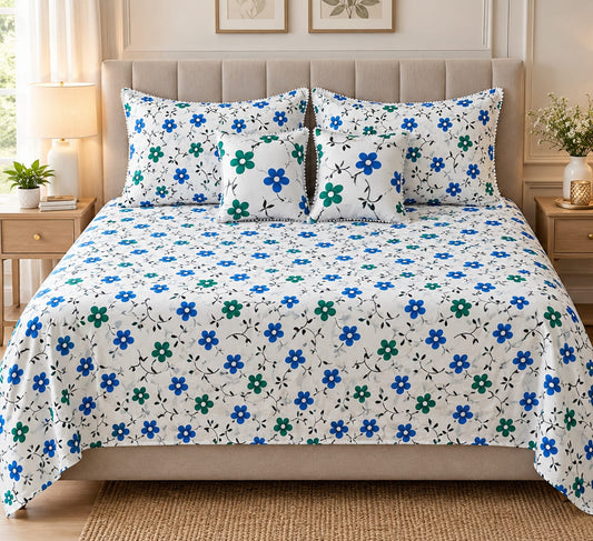 5-Piece Cotton Bedding Set with Bedsheet, Pillow & Cushion Cover