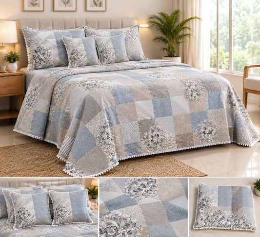 5-Piece Cotton Bedding Set with Bedsheet, Pillow & Cushion Cover