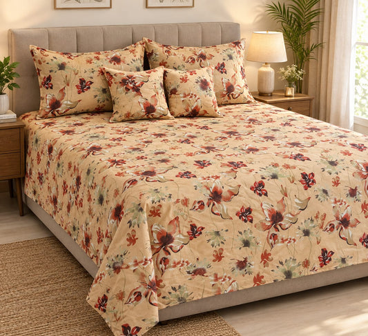 5-Piece Cotton Bedding Set with Bedsheet, Pillow & Cushion Cover