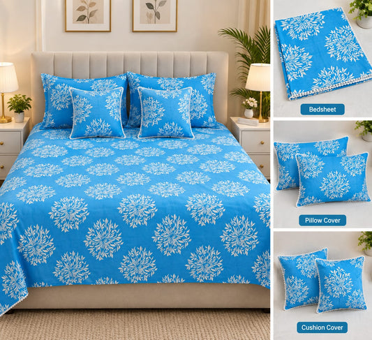5-Piece Cotton Bedding Set with Bedsheet, Pillow & Cushion Cover