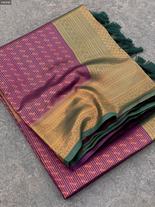 Kubera Pattu Kanjivaram Silk Saree – Dual-Tone Border, Contrast Pallu, and Brocade Blouse