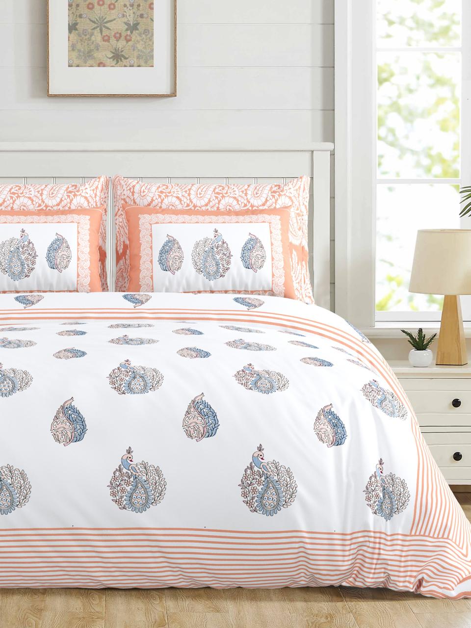 Jumbo-Size Handblock Printed Cotton Bedsheet Set with Pillow Covers