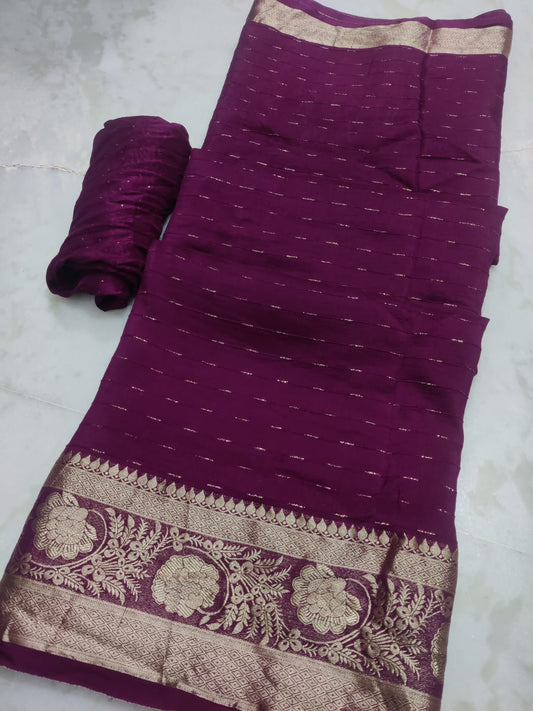 Russian Silk Saree with Rose Sequin Pallu & Zari Weaving - Includes Running Blouse