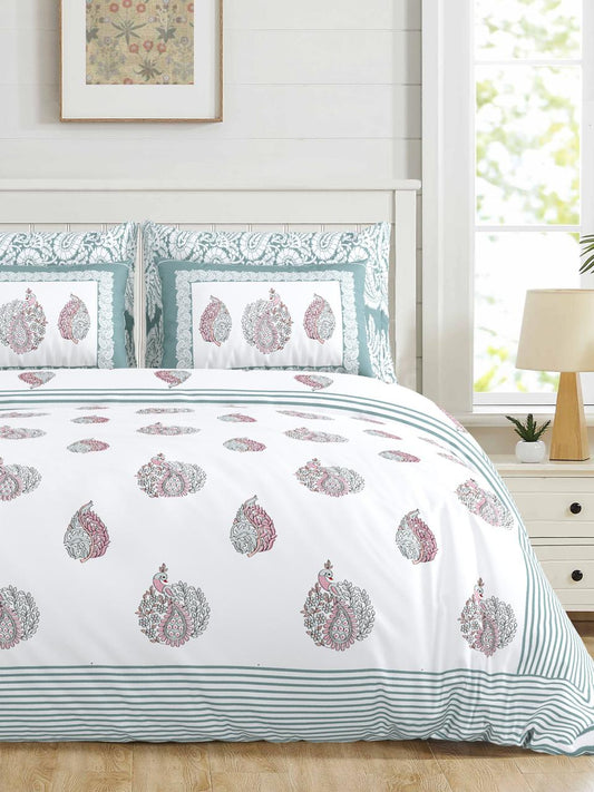 Jumbo-Size Handblock Printed Cotton Bedsheet Set with Pillow Covers