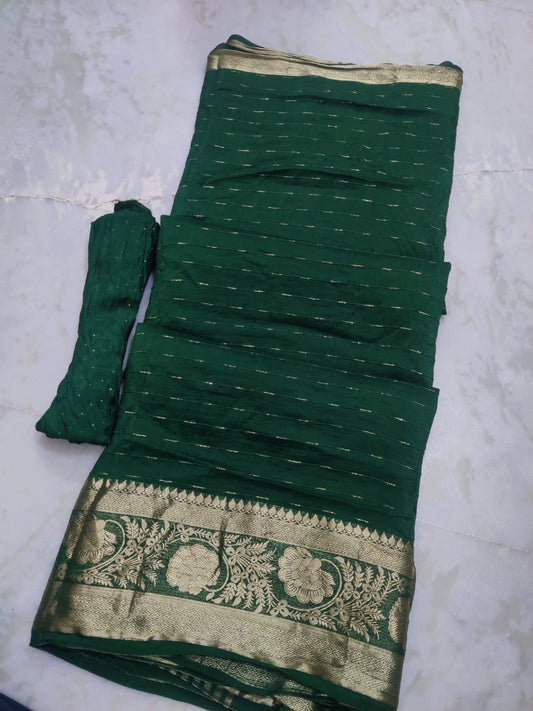 Russian Silk Saree with Rose Sequin Pallu & Zari Weaving - Includes Running Blouse