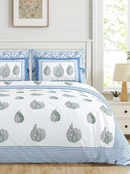 Jumbo-Size Handblock Printed Cotton Bedsheet Set with Pillow Covers