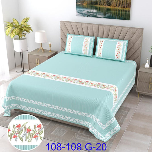 9×9 Ft Cotton Autoloom Bedsheet with 2 Flap Pillow Covers