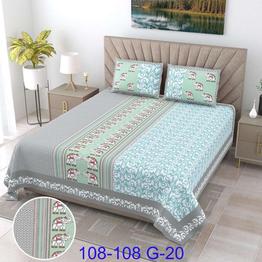 9×9 Ft Cotton Autoloom Bedsheet with 2 Flap Pillow Covers