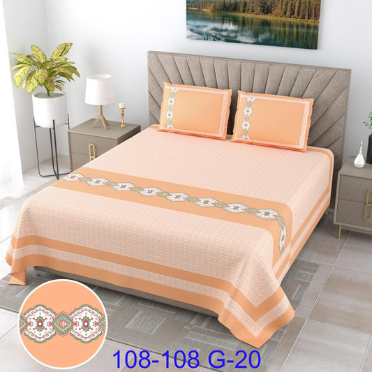 9×9 Ft Cotton Autoloom Bedsheet with 2 Flap Pillow Covers