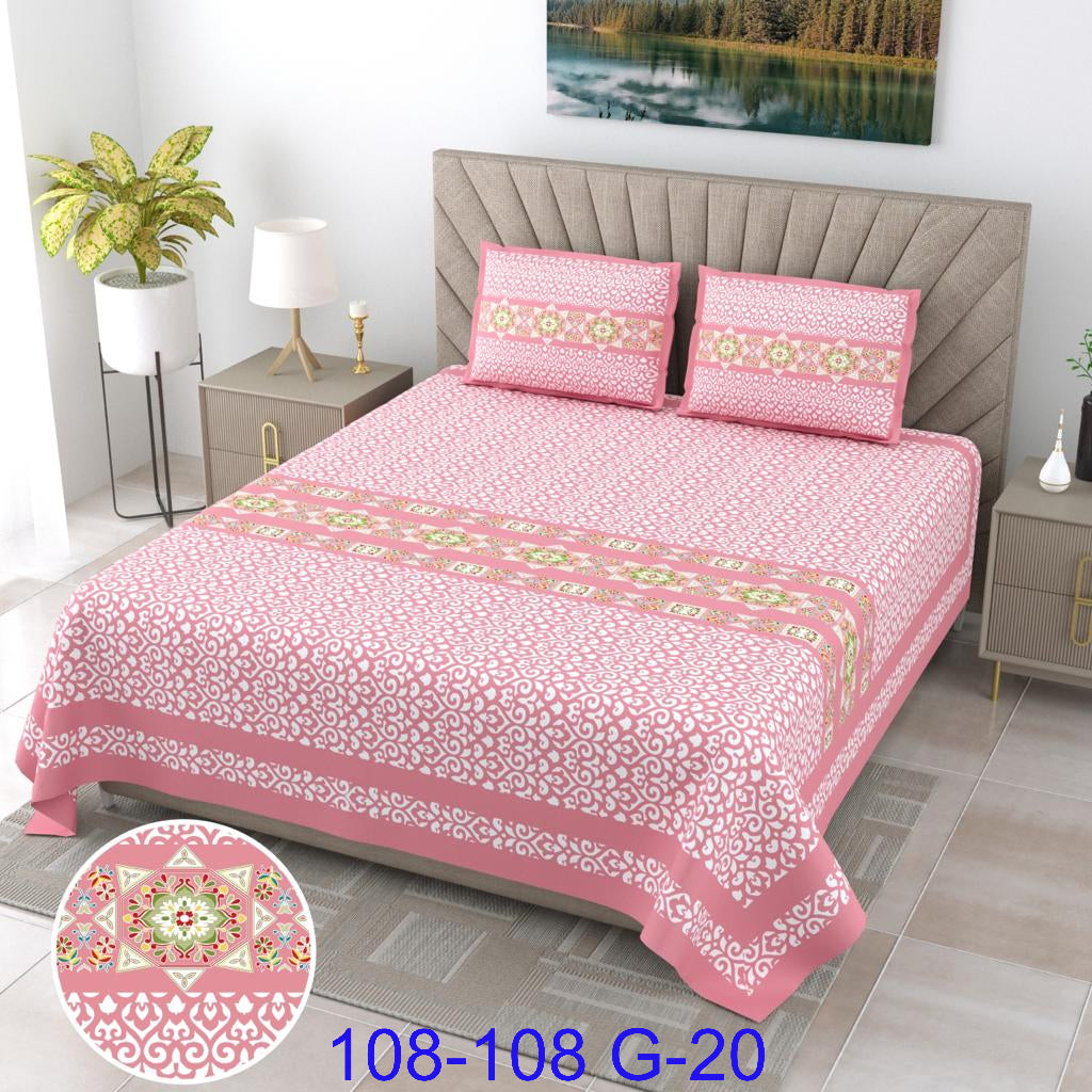 9×9 Ft Cotton Autoloom Bedsheet with 2 Flap Pillow Covers
