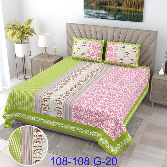 9×9 Ft Cotton Autoloom Bedsheet with 2 Flap Pillow Covers