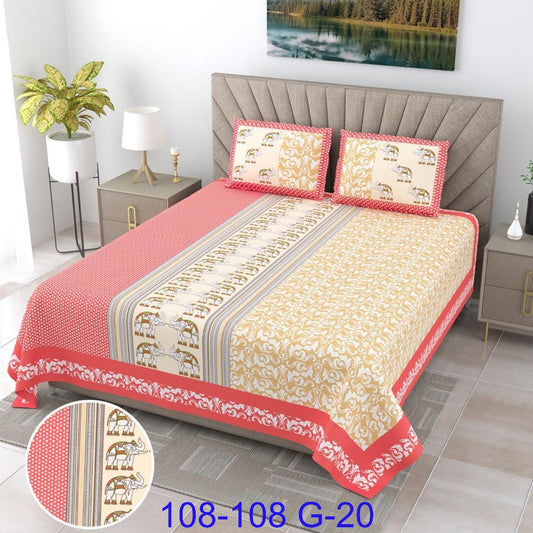 9×9 Ft Cotton Autoloom Bedsheet with 2 Flap Pillow Covers